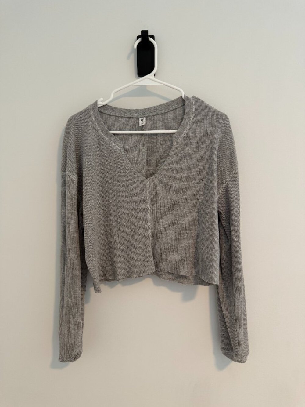 BP. Gray Waffle Knit Cropped Long Sleeve Top Size Small